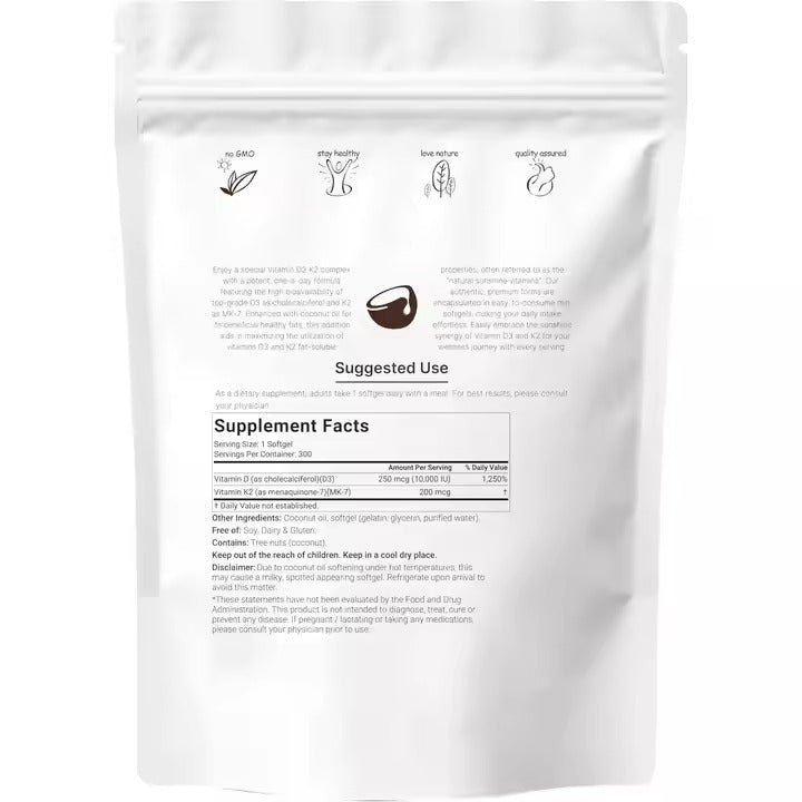 Vitamin D3 & K2 Solftgel Capsules With Coconut Oil